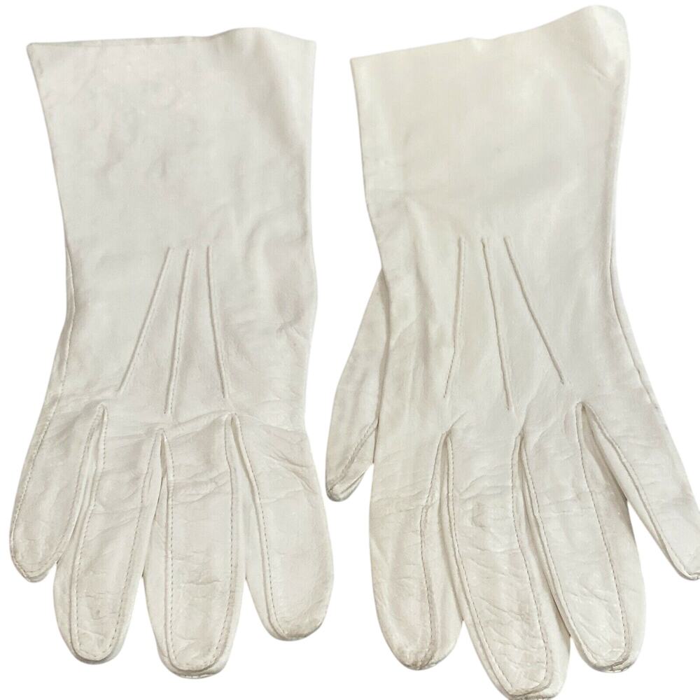 Vintage white kidskin leather dressy formal gloves ladies wedding prom event 6.5
